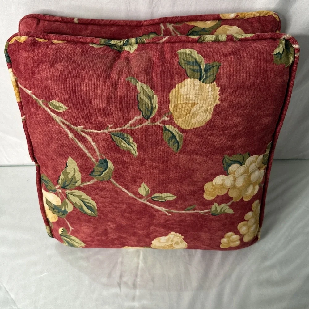 Vintage 80's-Waverly Mistral Red Yellow Fruit throw pillows 14x14x4-grandmacore